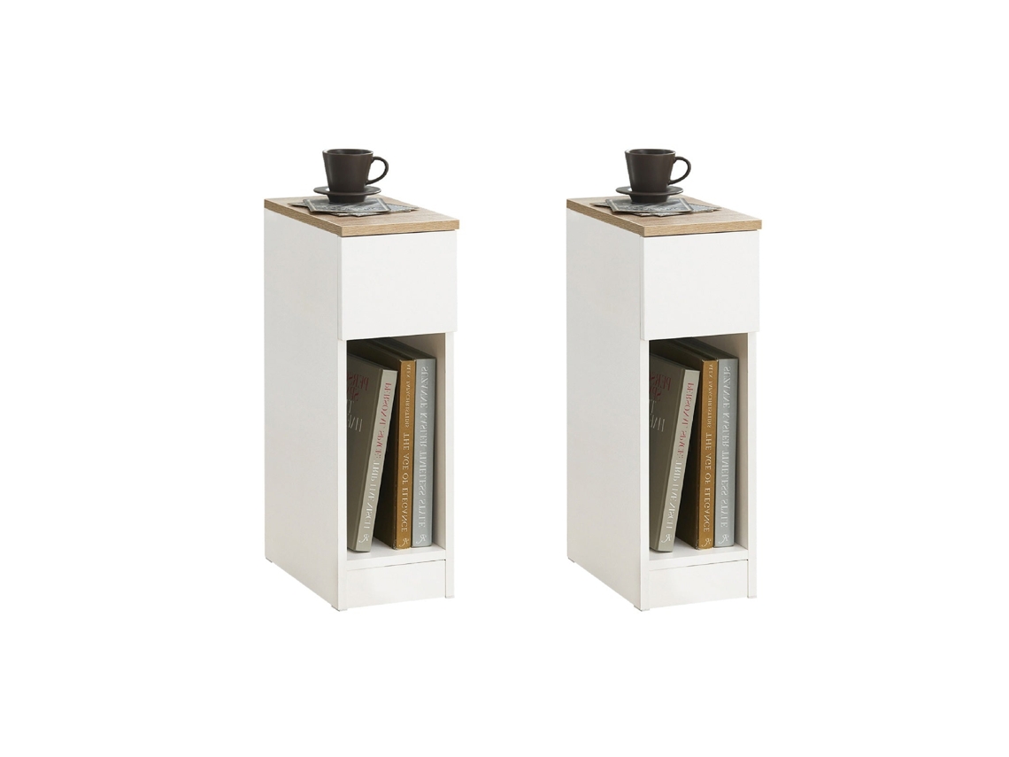 Set de 2 Mesas Auxiliares SoBuy FBT111-WNx2 con 1 cajón 20 x 35 x 60 cm