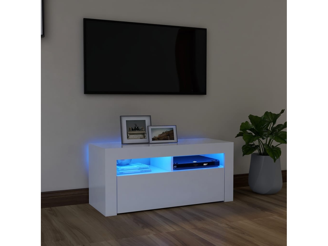 Mueble De Tv Con Luces Led Blanco 90x35x40 Cm
