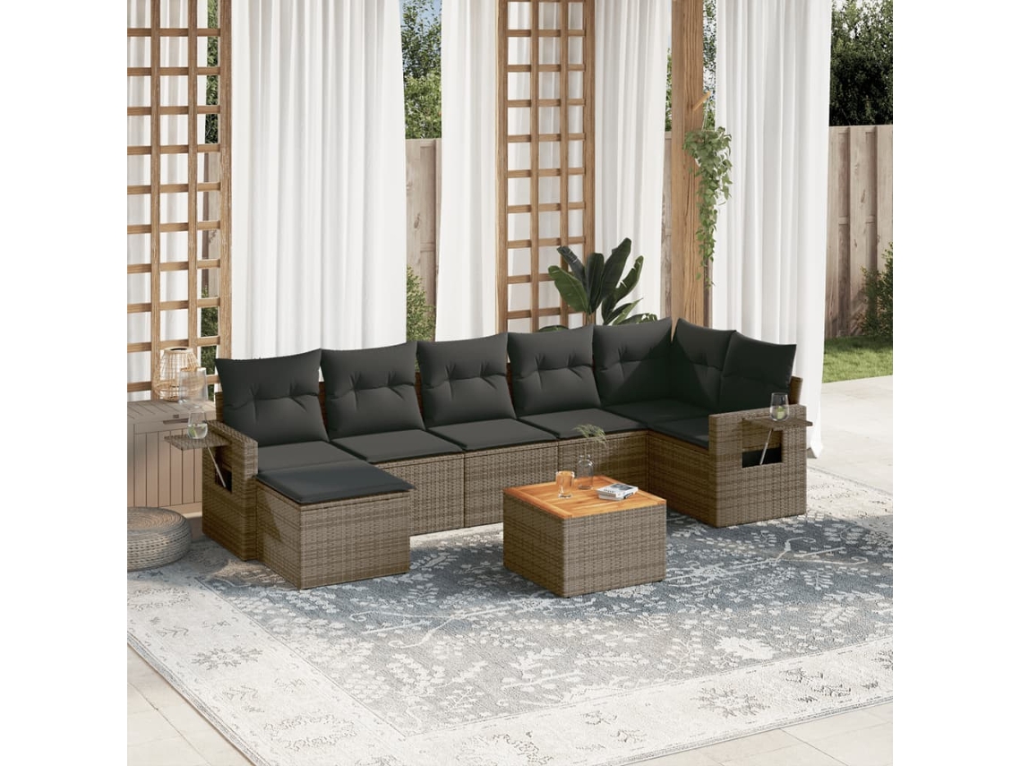 Conjunto de sofás de jardín de 8 piezas DKD Home Decor con cojines de mimbre gris
