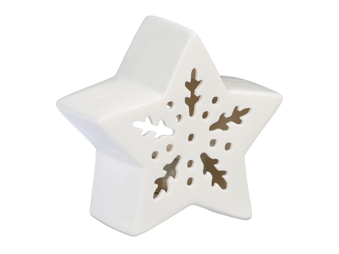 Relaxdays Porta-velas Em Cerâmica, Estrela De Porcelana Para 1 Vela, 11 X 12 X 5,5 Cm, Branco