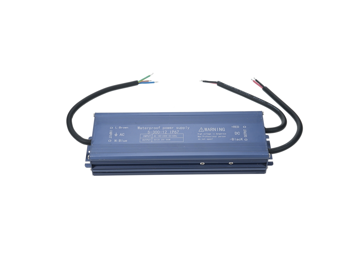 Transformador de fuente de alimentación LED impermeable IP67 2026, 12 V 300 W CA 180-240 V a CC para tiras LED y letreros exteriores.
