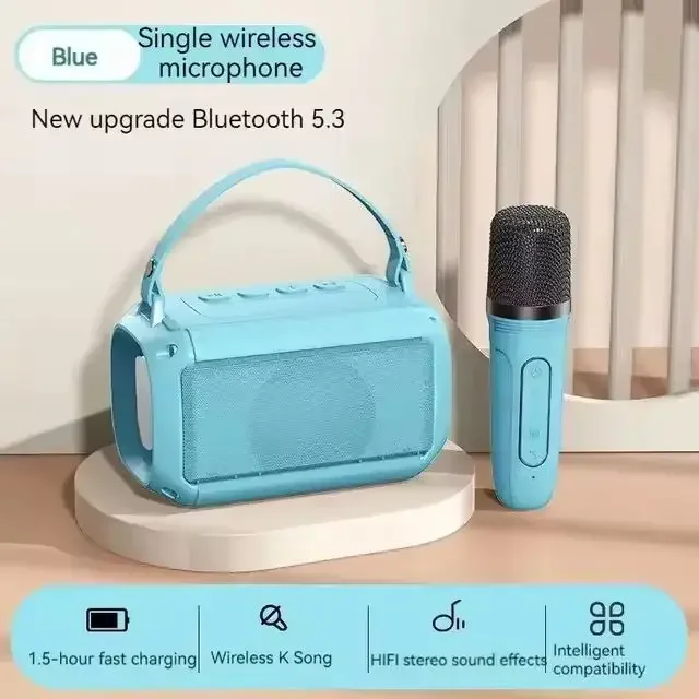 Máquina De Karaoke Infantil (azul), Con Altavoz Bluetooth, 1 O 2 Micrófonos, Duradera.