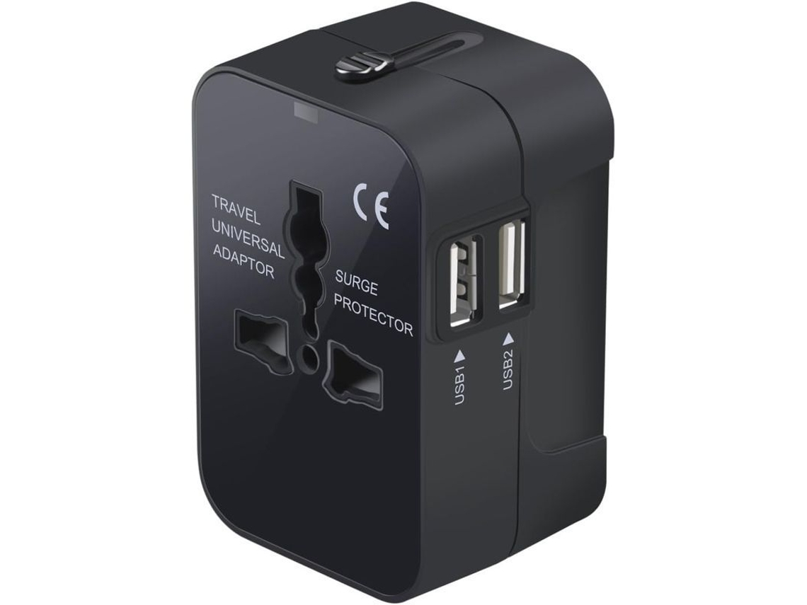 Adaptador De Viaje Universal Todo En Uno Con 4 Enchufes Internacionales Y 2 Puertos Usb Para Más De 150 Países.