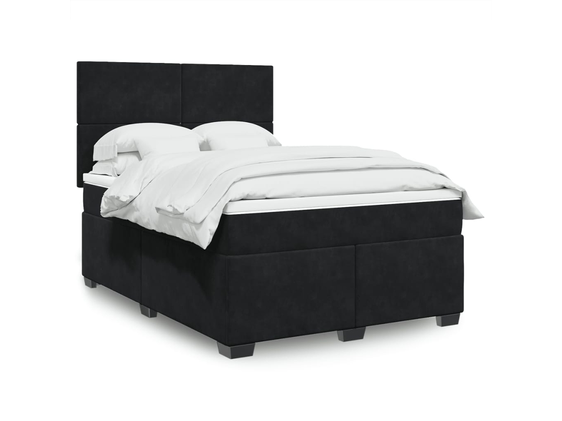 Cama Box Spring Con Colchón Terciopelo Negro 140x200 Cm