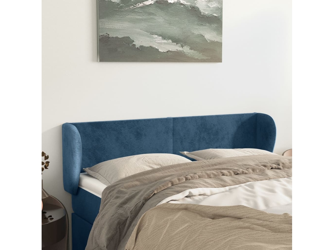 Cabecero De Terciopelo Azul Oscuro 147x23x78/88 Cm