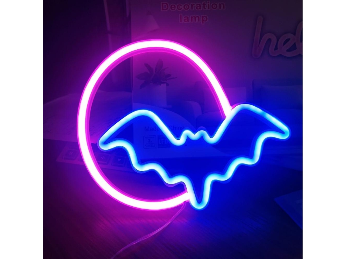 Letrero De Neón De Halloween Con Luz Led, Murciélago Y Luna, Funciona Con Batería Usb, Decoración De Pared, Ideal Para Fiestas, Bares O Como Regalo.