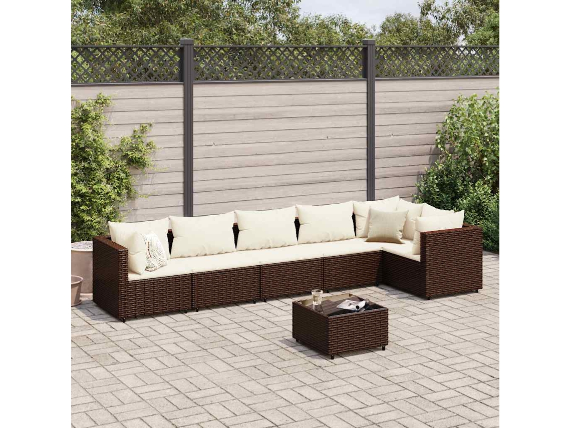 Conjunto de jardín de 7 piezas con cojines de mimbre marrón DKD Home Decor