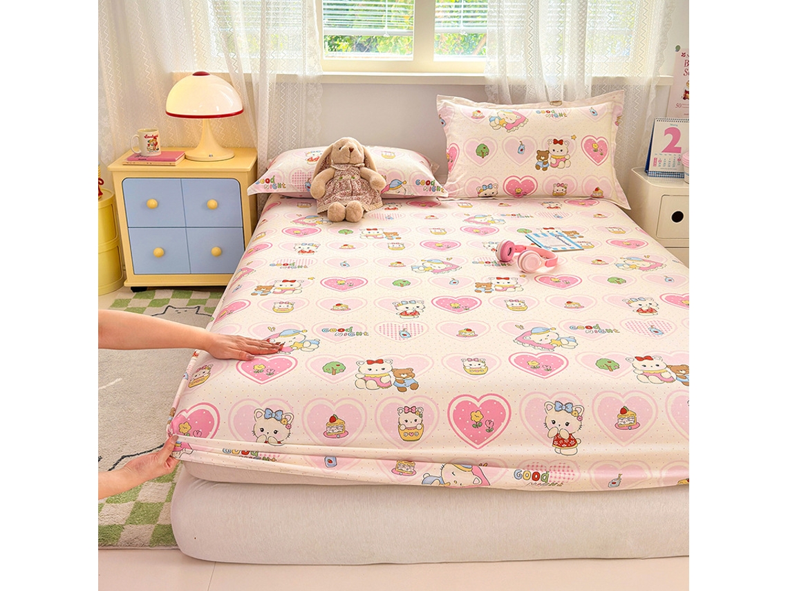 Funda De Colchón, Sábana Bajera Ajustable Estampada De Algodón Puro, Apta Para Habitación Infantil, Diseño De Corazones, 180 X 200 Cm. Panoona