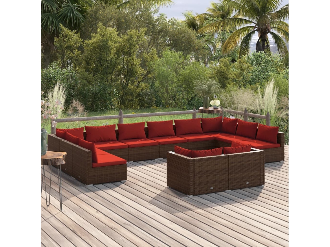 Conjunto de jardín de 12 piezas con cojines de mimbre marrón de DKD Home Decor