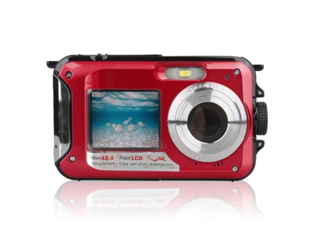 Cámara Digital SLOWMOOSE Impermeable de 48 Mp Grabadora de Vídeo de Pantalla Doble (Rojo)