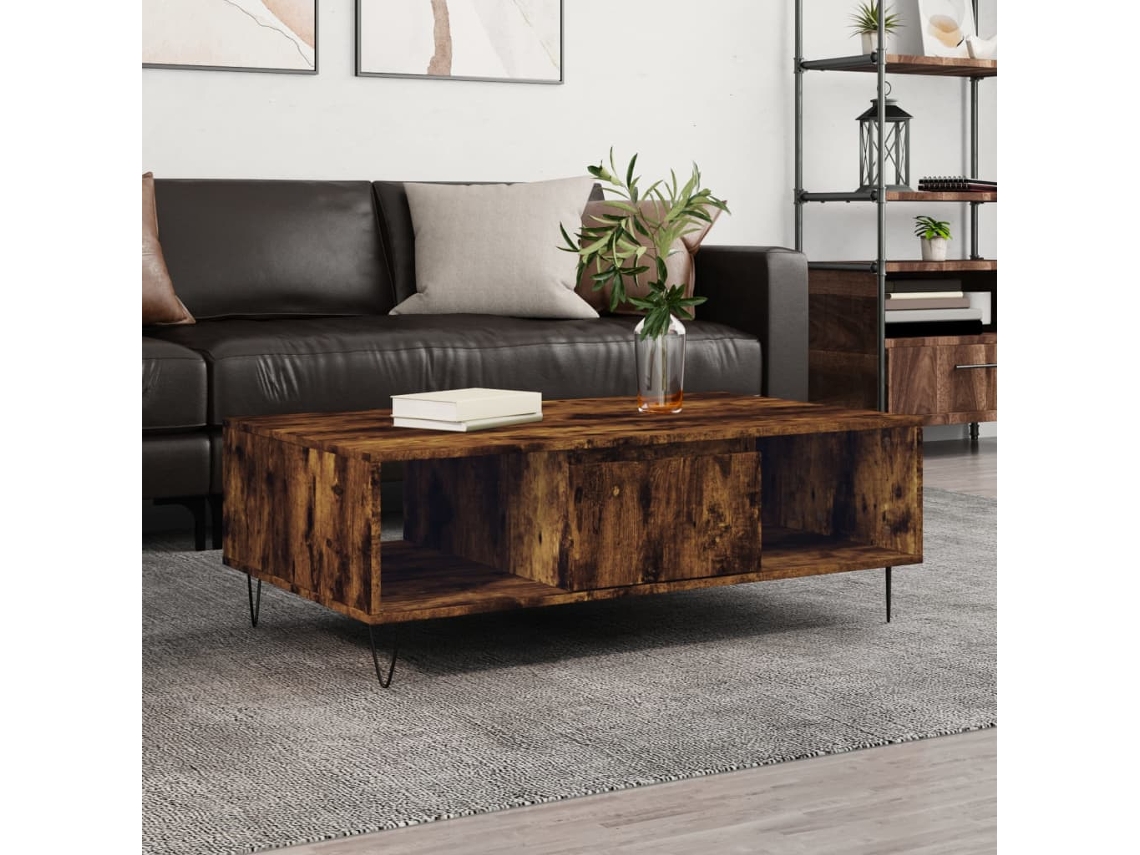 Mesa de centro de 120x50x40,5 cm, madera maciza de pino gris HARLANV1