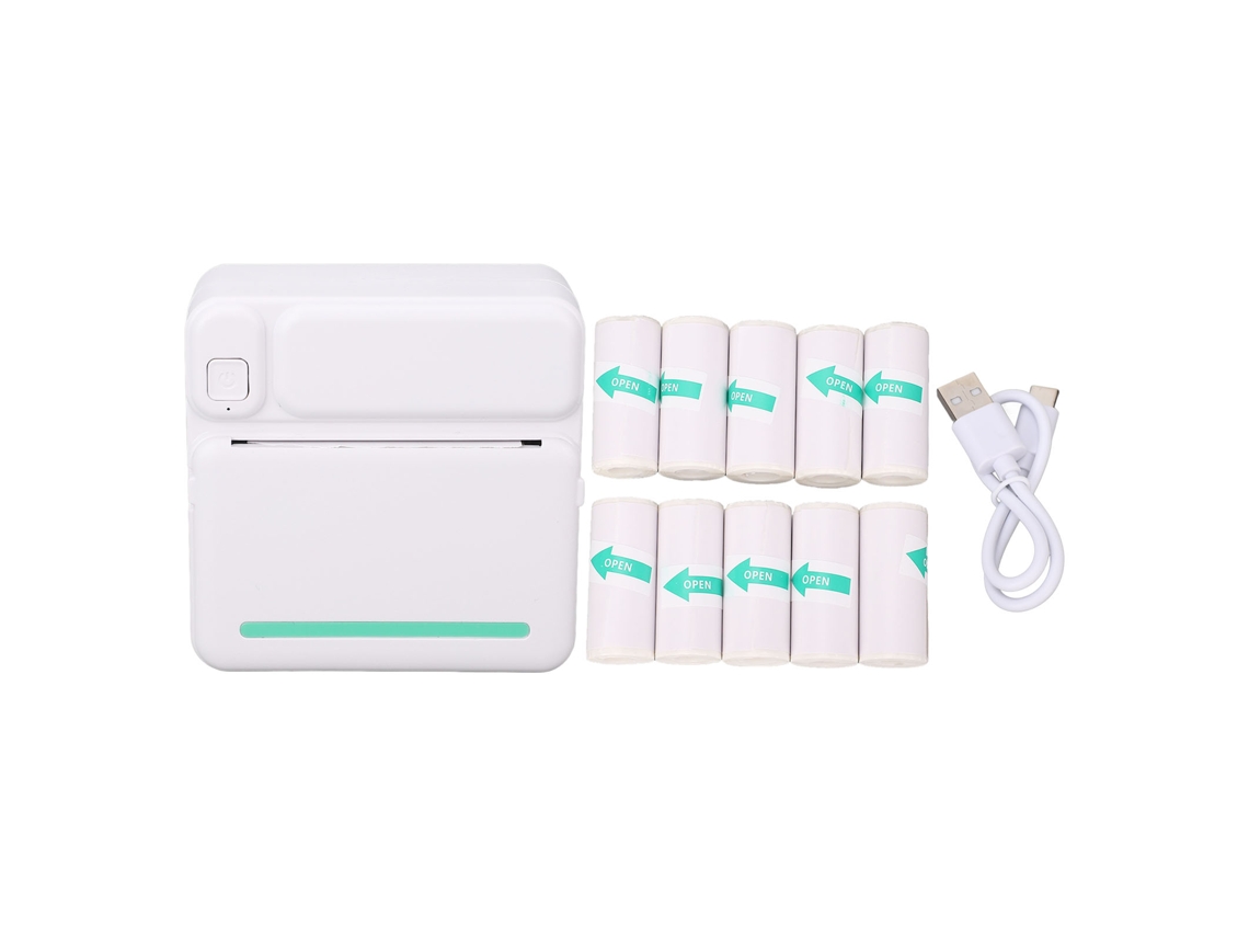 Impresora Térmica Portátil Con 10 Rollos De Papel Adhesivo Sin Tinta En Blanco Y Negro Para Etiquetas, Recibos Y Apuntes De Estudio.