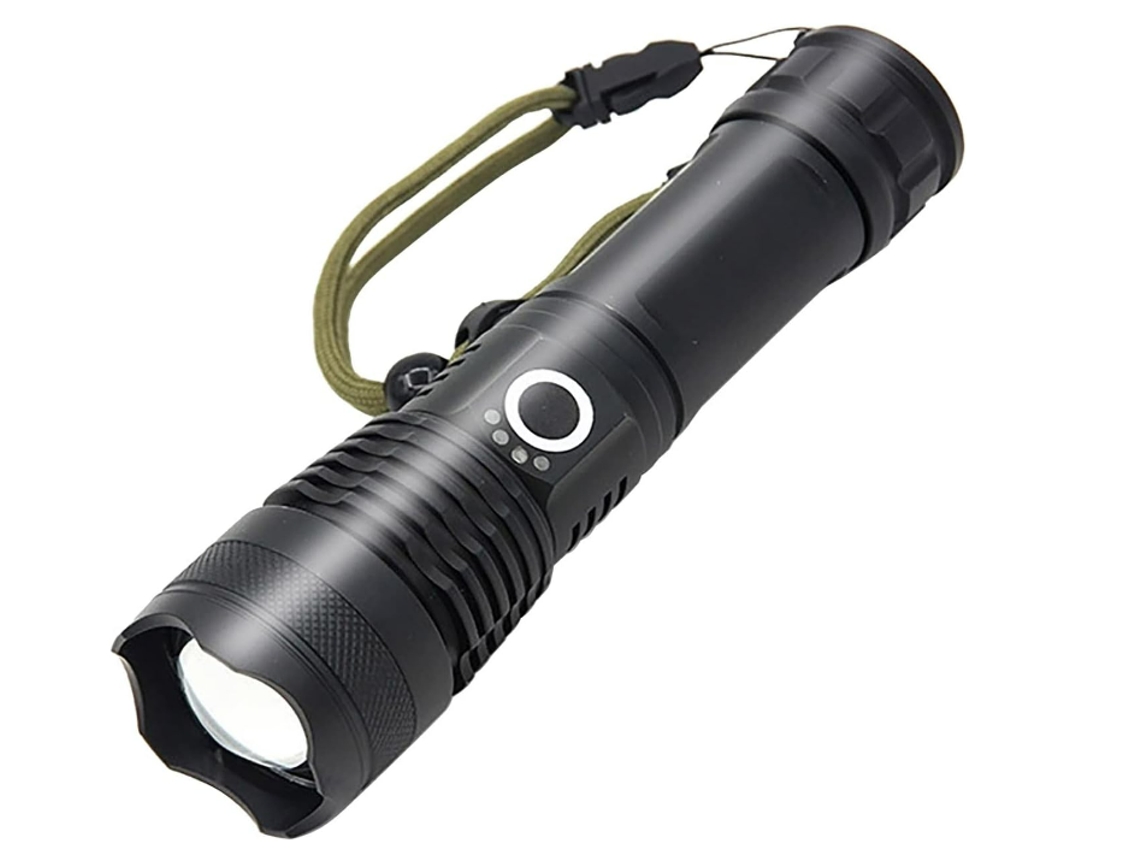 Linterna retráctil P50 con pantalla de alta potencia, recargable por USB, XHP50, batería 18650 de aleación de aluminio, parte superior plana, Yizhood (negra)