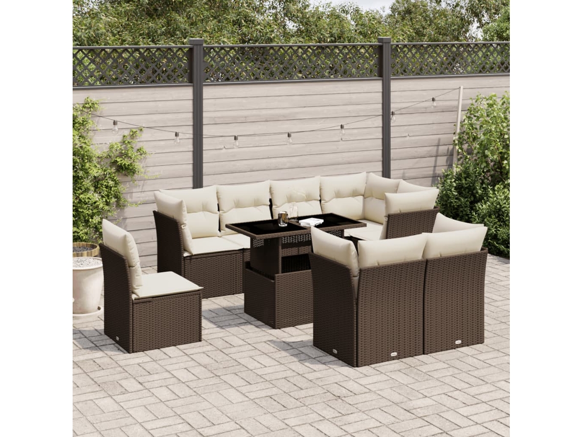 Conjunto de sofá de jardín de 9 piezas con cojines de mimbre marrón DKD Home Decor