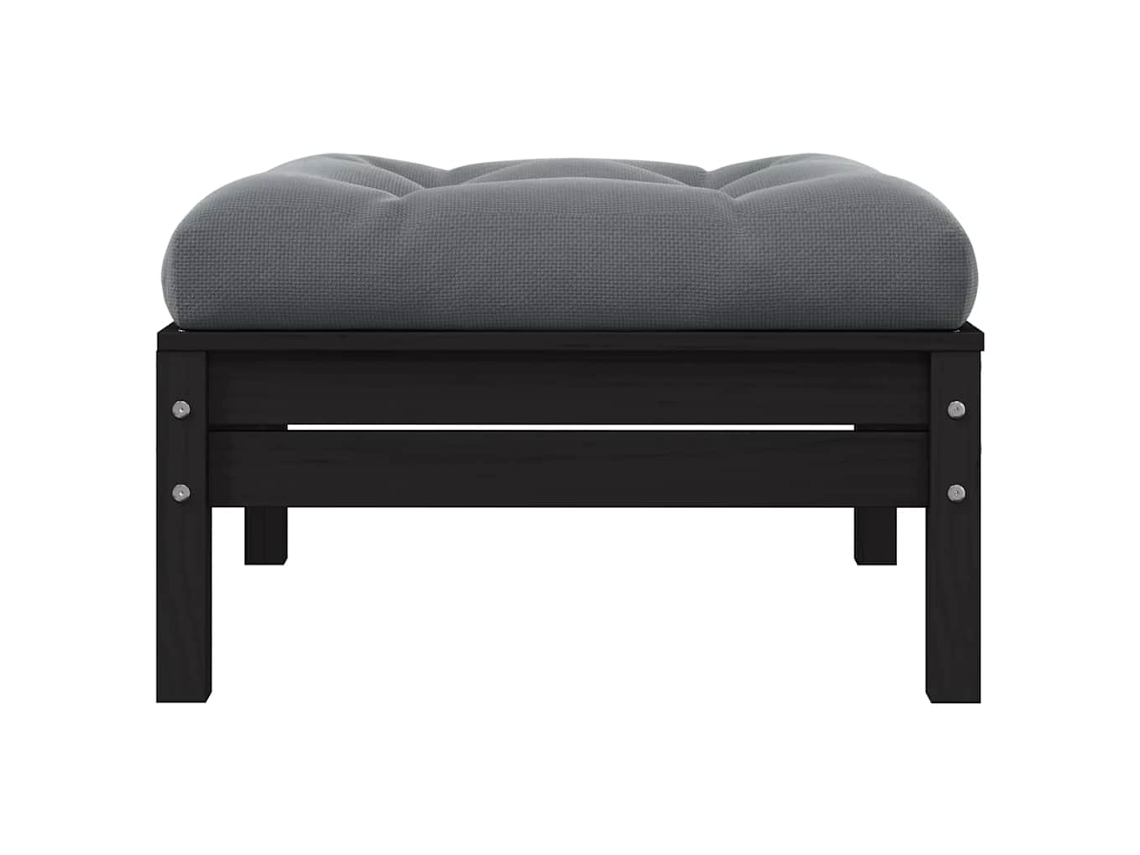 Maison Exclusive - Reposapiés de jardín con cojín color antracita, madera maciza de pino negro.