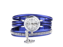 Reloj De Pulsera De Moda Para Mujer Con Correa De Piel Sintética Y Diamantes De Imitación Azules.