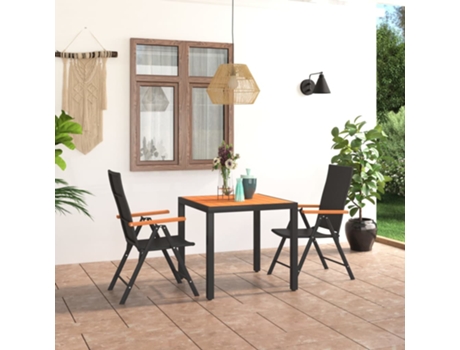 Conjunto 3 de comedor para jardín VIDAXL negro y marrón