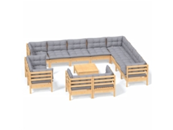 Conjunto de 13 sillones de jardín con cojines de pino macizo gris MAISON EXCLUSIVE