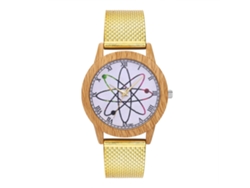 Reloj De Pulsera Analógico Unisex De Aleación Con Esfera Redonda, Movimiento De Cuarzo, Color Dorado.