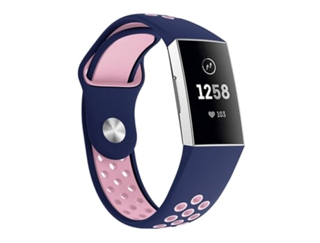 Correa de reloj de silicona con orificio redondo de dos colores para Fitbit Charge 3, tamaño de correa: 145-210 mm (rosa azul)