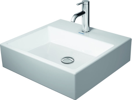 Lavabo DURAVIT Vero Air 50x47cm, sin rebosadero, con banco con agujero para grifo, 1 agujero para grifo, pared trasera lijada y acristalada