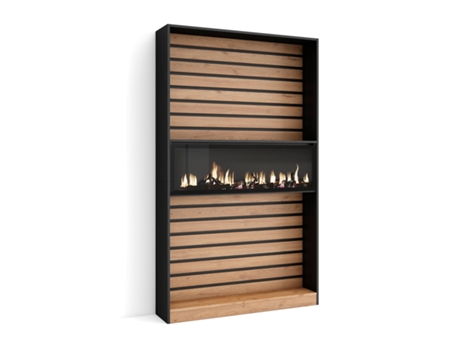 Librería estantería, 110x186x25cm, Salón - Comedor - Oficina, Chimenea eléctrica, Roble y negro