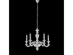 Leonardo - Lámpara De Araña Shabby De Madera Blanca 5 Luces 117 - Ø53 - Bl180-5-bco