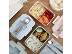 Fiambrera Bento A Prueba De Fugas Con 3 Compartimentos Para Adultos Y Niños, Con Cuchara Y Palitos Para Remover, Apta Para Microondas Y Lavavajillas.