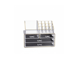 Organizador de maquillaje acrílico Relaxdays, 2 piezas con soporte para labiales y 4 cajones, transparente/dorado