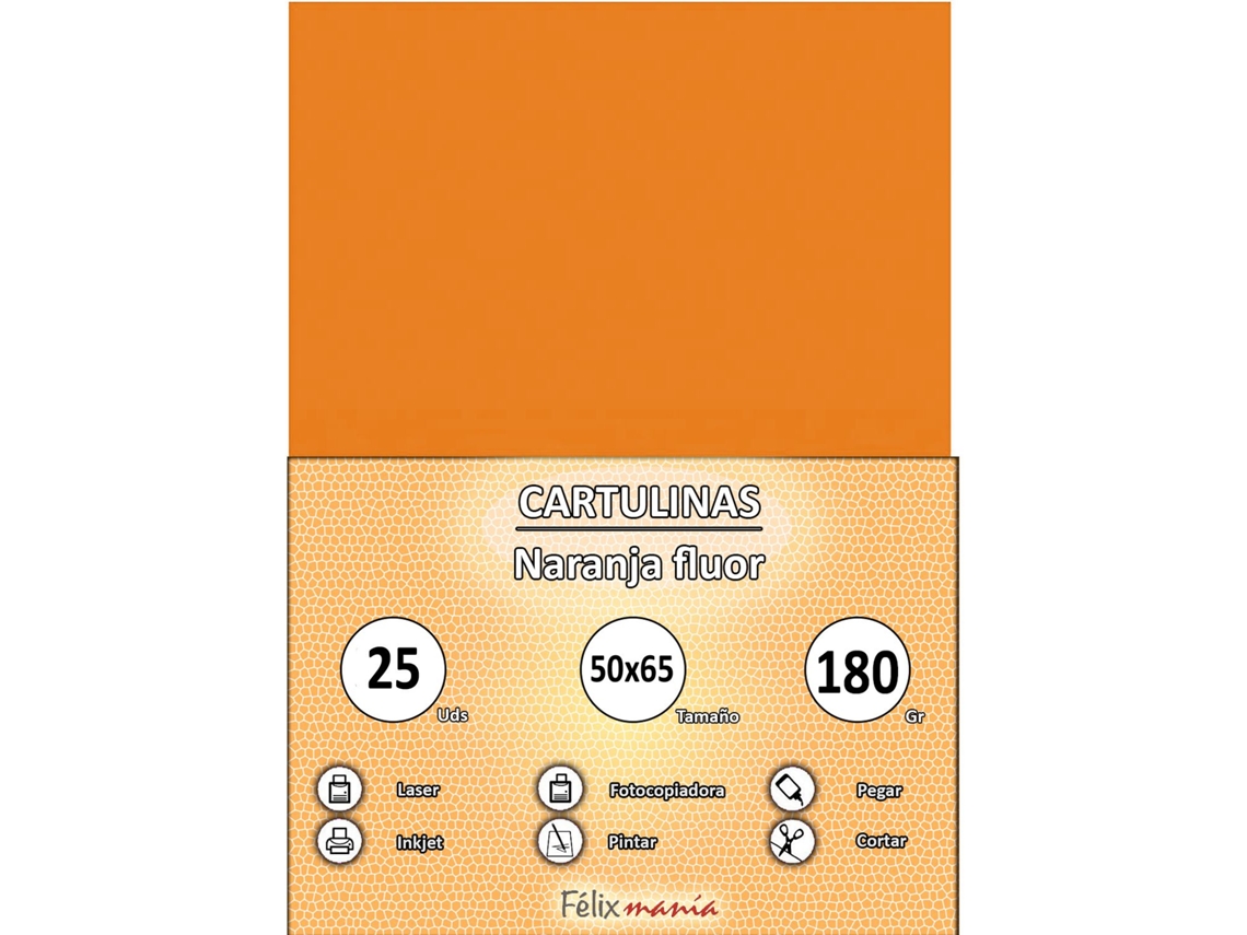 Cardboard 180Gr 50 X 65 Cm Fluoruro De Naranja 25 Hojas