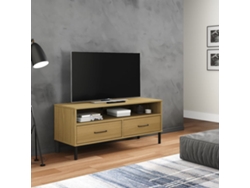 Mueble De Tv Con Patas De Metal Oslo Madera Maciza Pino Marrón
