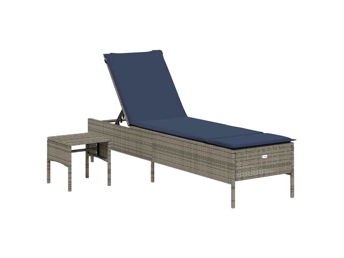 Maison Exclusive - Tumbona Con Mesa Y Cojín, Color Gris, Poliratán