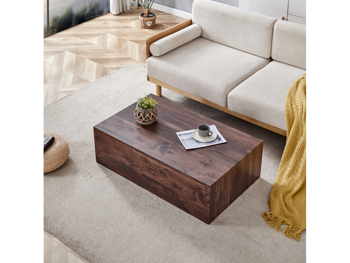Mesa De Centro Rectangular De Mdf Color Nogal, 90x50x30cm