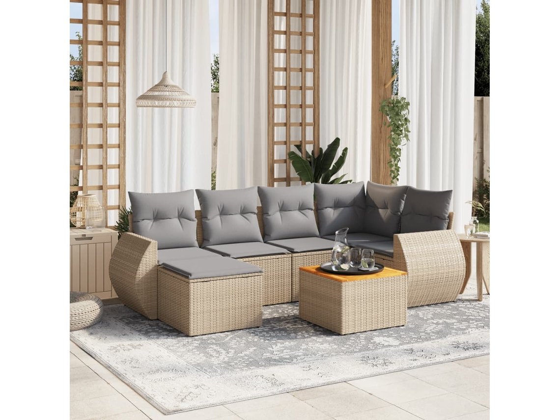 Conjunto de 7 sofás de jardín con cojines de mimbre beige de Dkd Home Decor