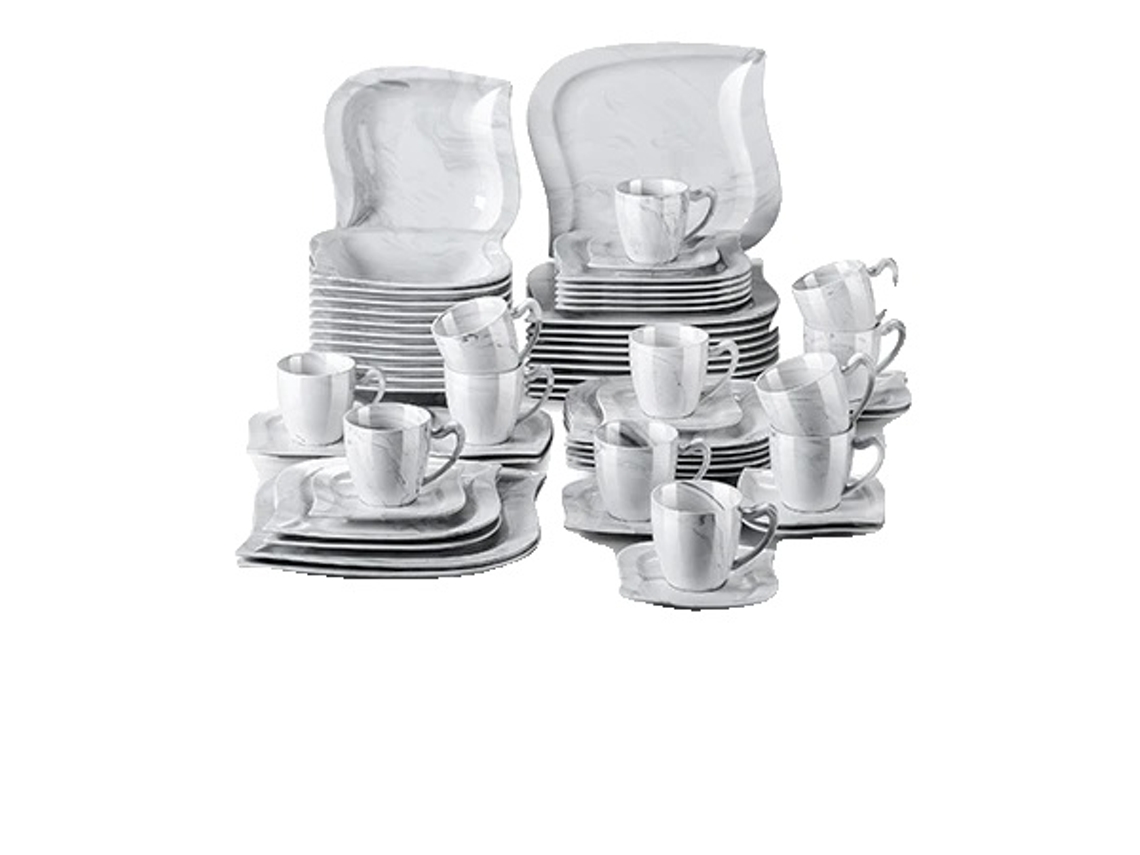 Vajilla de porcelana, servicio para 6/12, blanco, gris, 60 piezas OEM