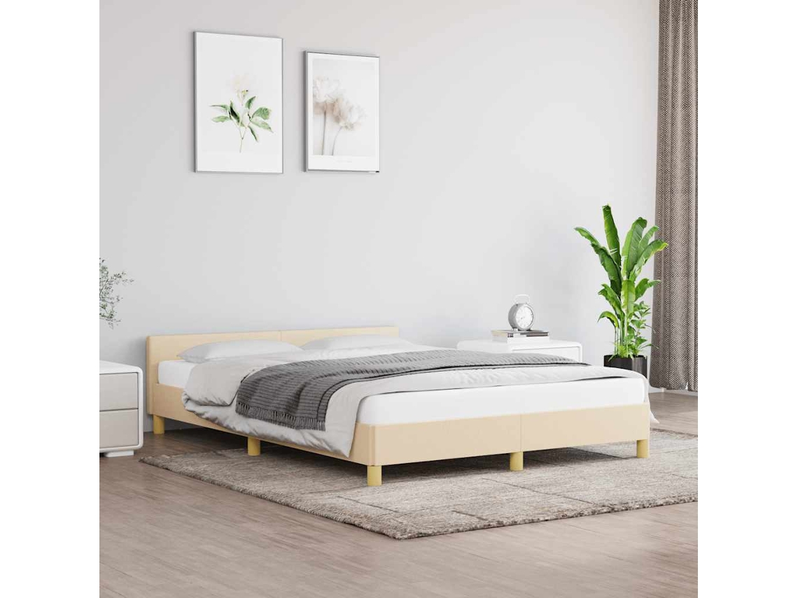 Cama Sin Colchón Tela Color Crema 140x200 Cm