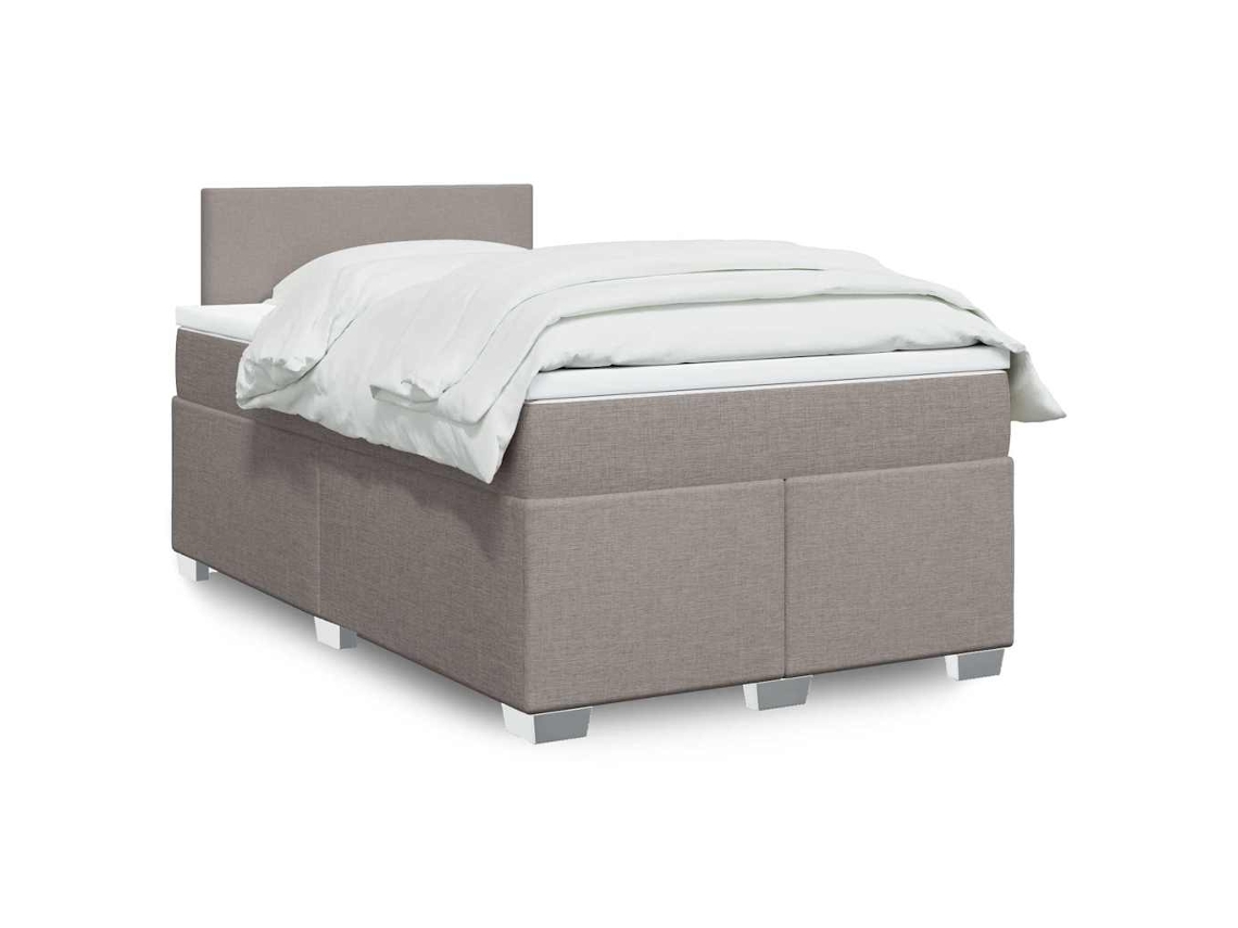 Cama Box Spring Con Colchón Tela Gris Taupe 120x190 Cm