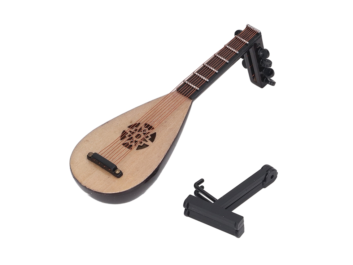 Lira en miniatura para la decoración de casas de muñecas, que simula un instrumento de cuerda chino, como una guitarra de tubo.