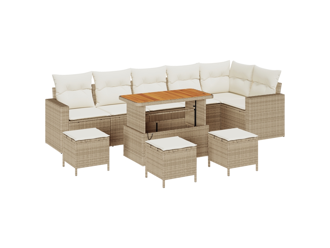 Conjunto 10 De Sofá De Jardín Con Cojines Vidaxl Beige Ratán Poliéster Acacia