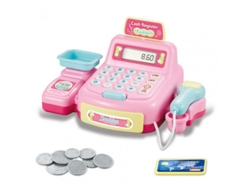 Caja registradora de juguete para niños con calculadora, luces, efectos de sonido y monedas. Mdug (rosa)