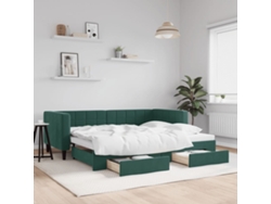 Sofá cama con cajones y terciopelo verde oscuro de 90x200 cm.