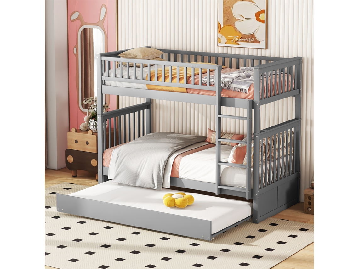 Litera Gris De 90x200 Con Barandillas Altas Para Niños