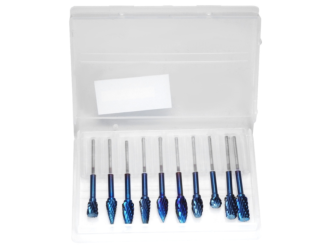 Juego De 10 Brocas Rotativas De Carburo Con Revestimiento Azul De 3x6 Mm Para Trabajar La Madera.