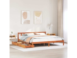Cama De Matrimonio | Cama Para Adultos | Cama Sin Colchón Madera Maciza De Pino Marrón Cera 180x200 Cm