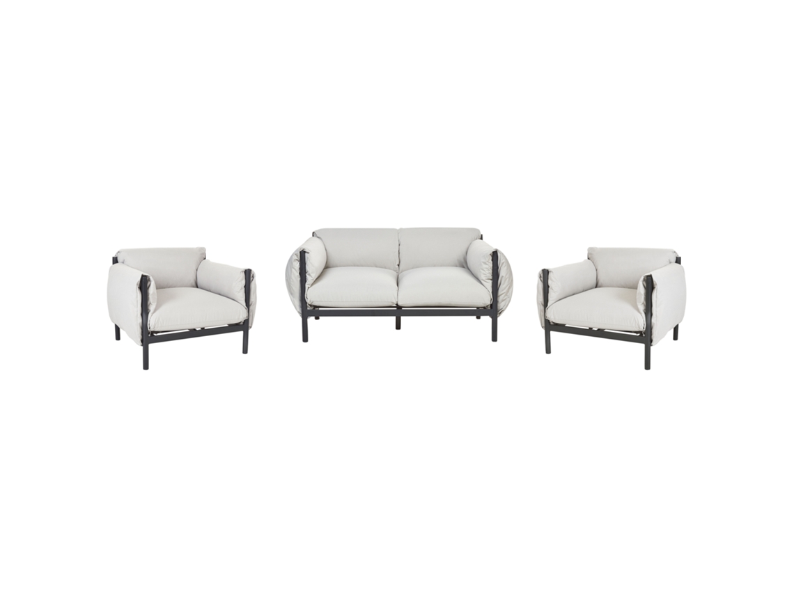 Sofá 2 plazas con 2 sillones de metal gris claro/negro BELIANI Esperia