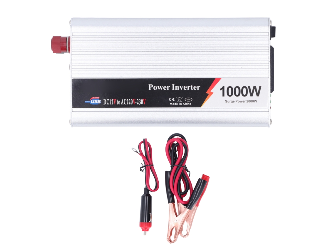 Inversor de corriente para coche de 1000 W con interfaz USB y ventilador silencioso, de 12 V CC a 220-230 V CA.