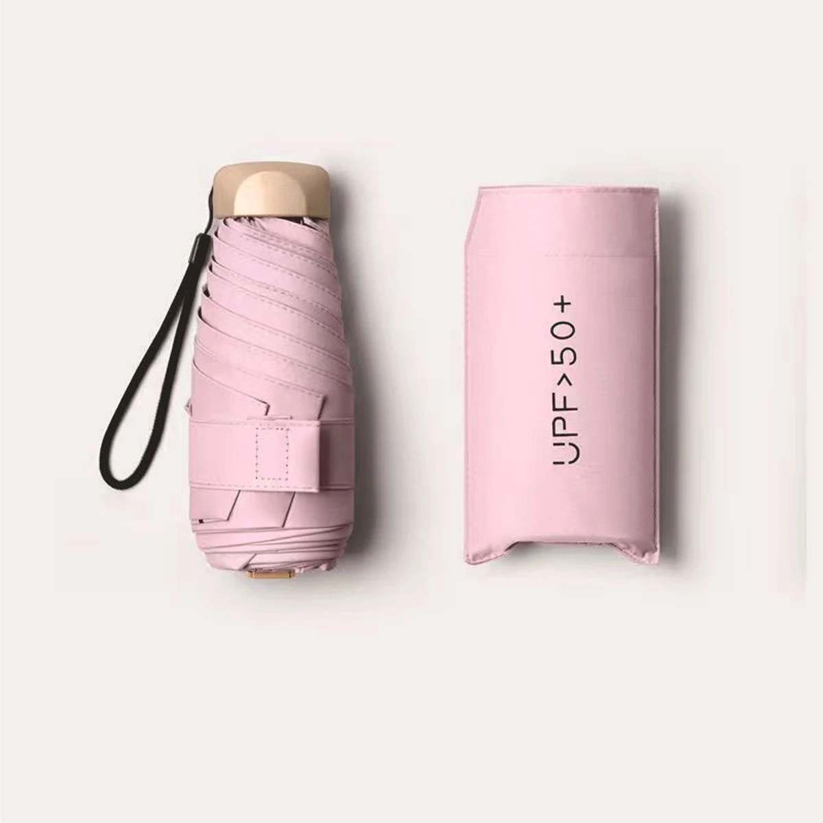 Paraguas De Bolsillo Ligero (rosa), Mini Sombrilla, Bolsa De Protección Solar Plegable De Vinilo Con Protección Uv