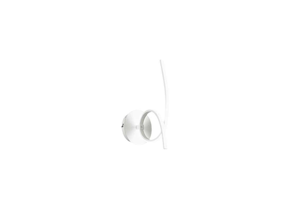 Aplique de pared LED moderno en aluminio blanco satinado, 15 W, 840 lm, luz blanca cálida 3000 K, difusor opalino, IP20, diseño curvo.