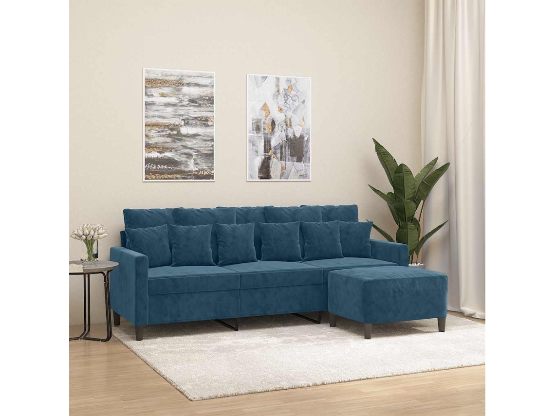 Sofá de 3 plazas - Sofá para salón - Sofá de relax con reposapiés 180 cm Terciopelo azul HARLANV1