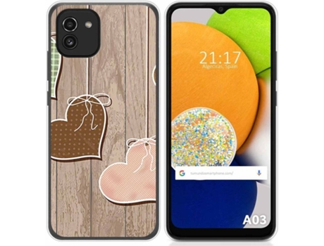 Carcasa para Samsung Galaxy A03 TUMUNDOSMARTPHONE Dibujos Corazones Madera Multicolor